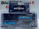 Greenlight ‘67 Dodge D-200 & Plymouth GTX & Flatbed Trailer 1:64.